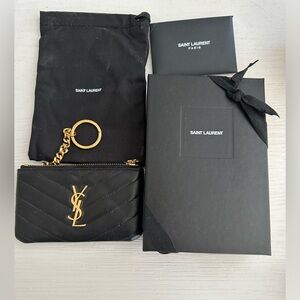 AUTHENTIC BLACK YSL CASSANDRE MATELASSÉ KEY POUCH IN SMOOTH LEATHER